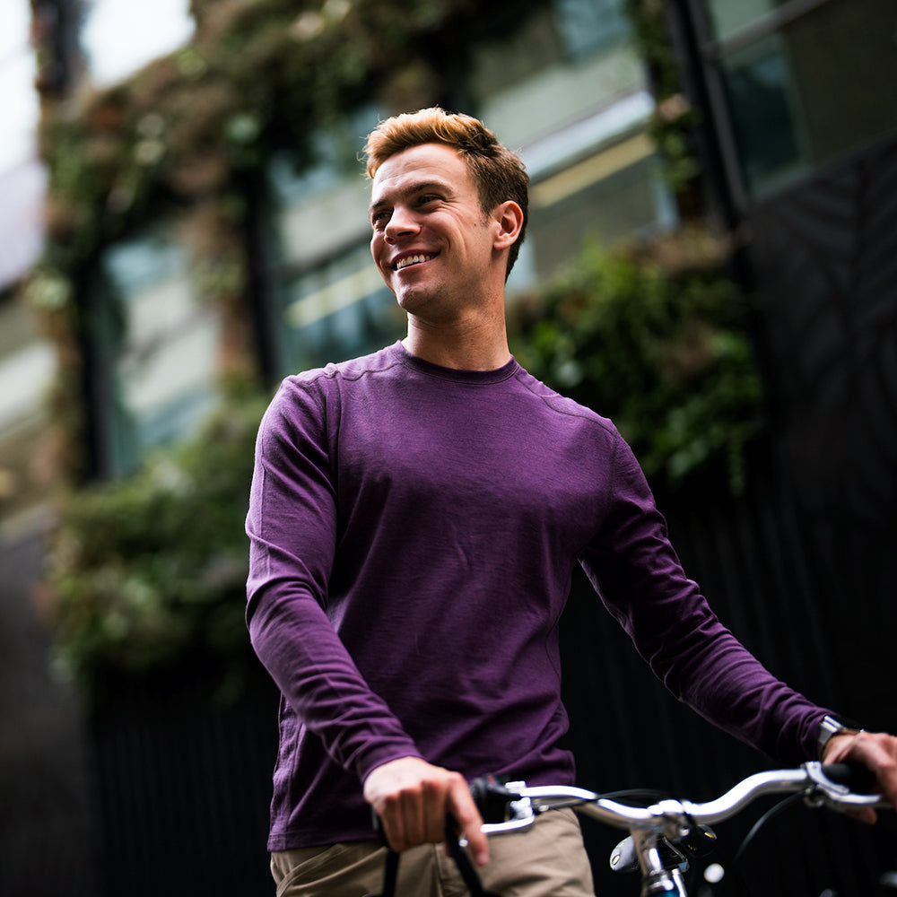 Vulpine | Mens Merino Long Sleeve Crew (Plum Melange)